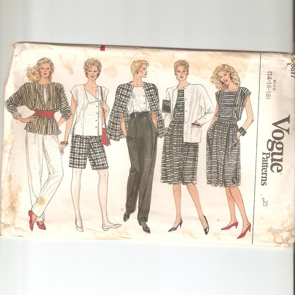 Vintage UNCUT Vogue Sewing Pattern 8617 for Jacket, Skirt, Pants, Shorts and Top, Sz 14-16-18, 1980s