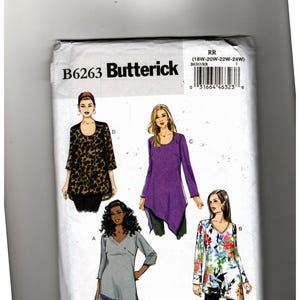 UNCUT Sewing Pattern Butterick 6263 for Tunic Top Variations Sz 18W--24W, Women&#39;s Size Top, Plus Size Top, Asymmetrical Hem