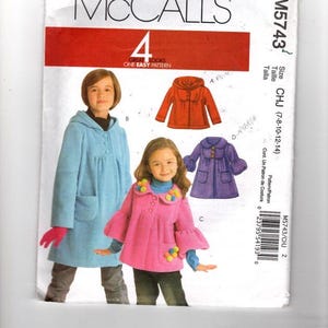 UNCUT Swing Pattern McCalls 5743 for Girls Coat and Jacket Variations, Sz 7-8-10-12-14, Easy Pattern, Fleece Wear, Wool Coat, Winter