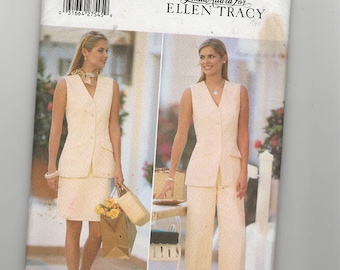 UNCUT Sewing Pattern Butterick 5543 for Top Skirt and Straight Legged Pants, Sz 6-8-10, Vest Top, Sleeveless Top, Ellen Tracy