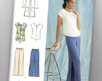 UNCUT Sewing Pattern Simplicity for Pants, Tunic, Top and Cardigan, Sz 10-18, Slit Pants, Pull-on Pants, Pullover Top, Plus Size Pattern