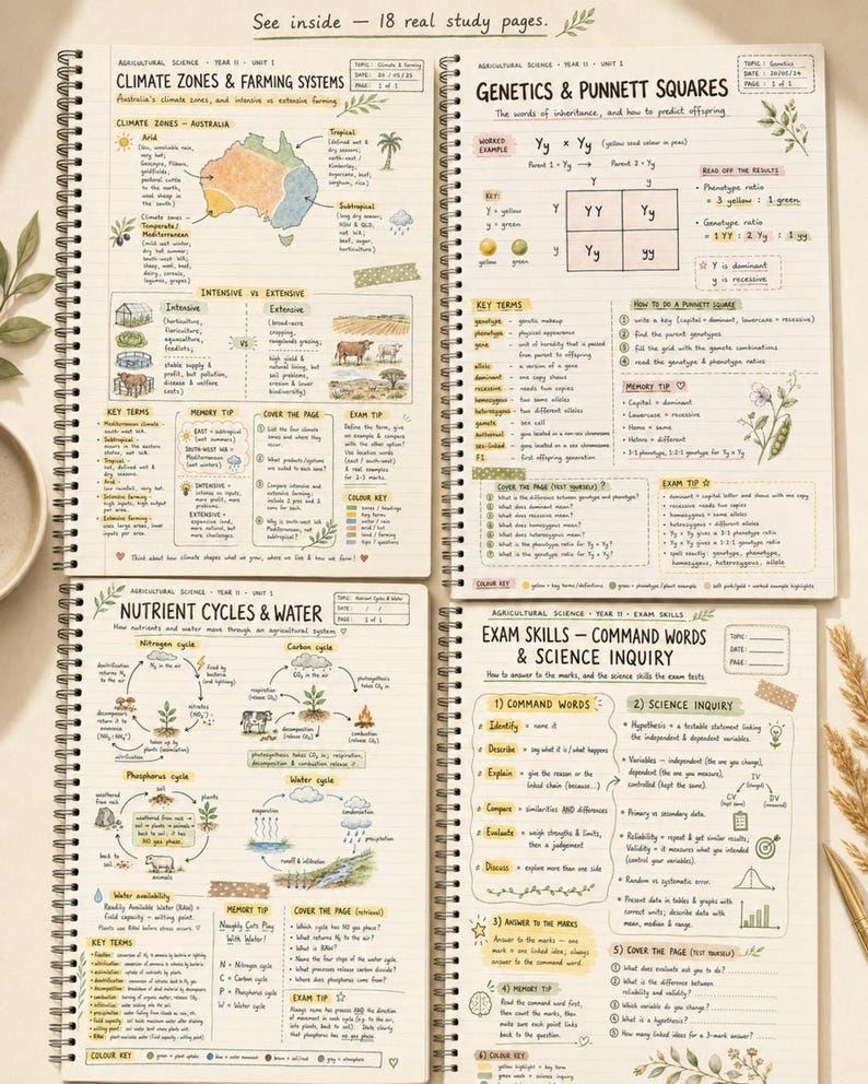 Year 11 Agricultural Science ATAR Study Notes: 18 Hand-Drawn Pages, Printable PDF