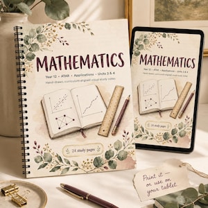 Year 12 Maths Applications ATAR Study Notes: 24 Hand-Drawn Pages, Printable PDF