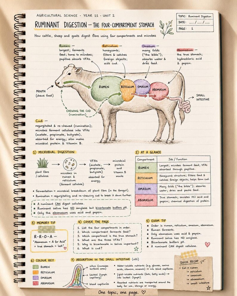 Year 11 Agricultural Science ATAR Study Notes: 18 Hand-Drawn Pages, Printable PDF