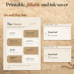 Printable Classics sheet beside matching close views from the fillable and ink-saver files. Edition labels identify the textured and outlined versions of the real tag artwork.