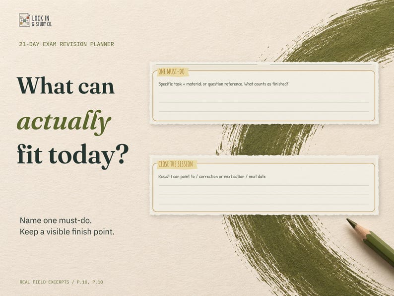 What can actually fit today? Enlarged real fields from the Daily Focus Card page: One Must-Do and Close the Session.