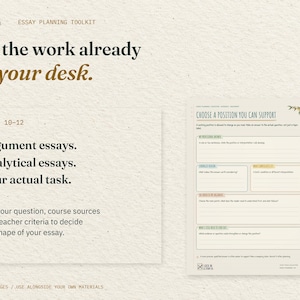 For the work already on your desk. A guide for argument and analytical essays sits beside the real Choose a Position You Can Support page. Use your question, sources and teacher criteria.