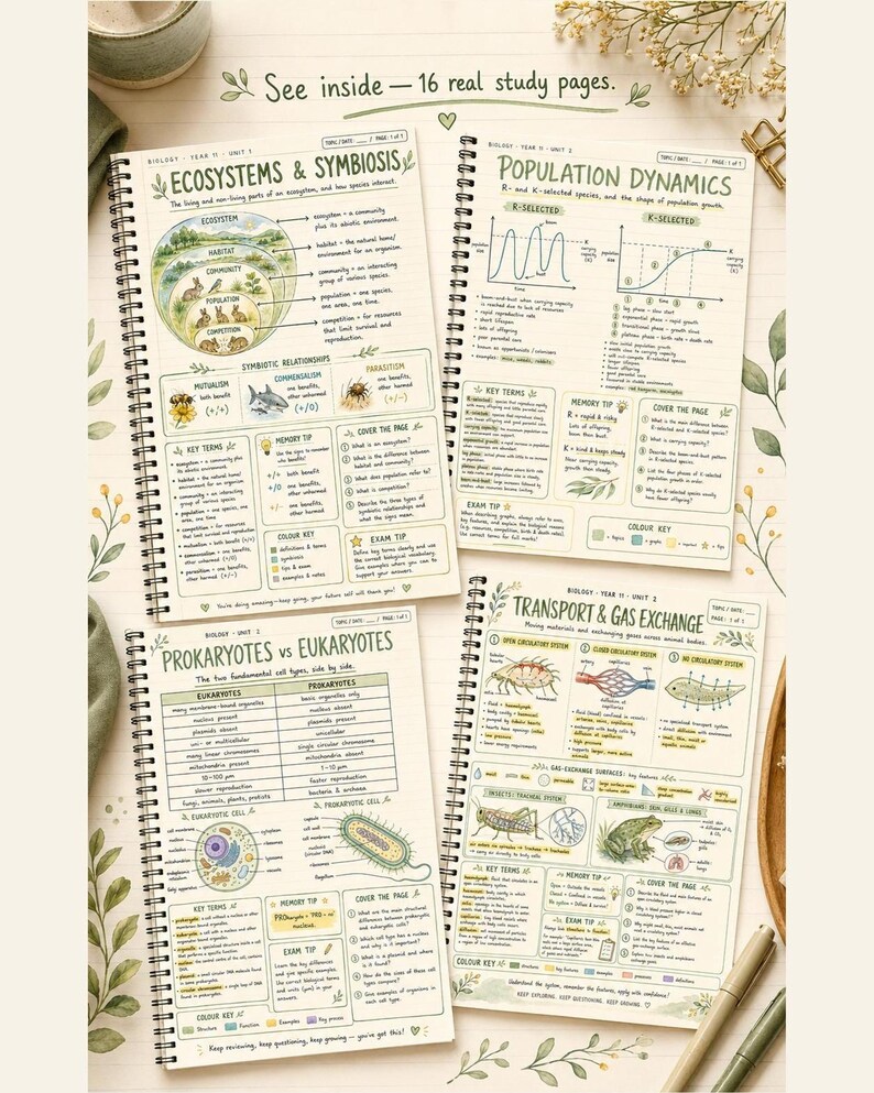 Year 11 Biology ATAR Study Notes: 16 Hand-Drawn Pages, Printable PDF
