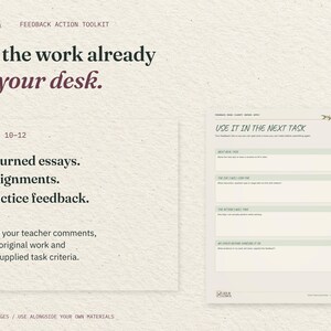 For the work already on your desk. A Years 10 to 12 use guide sits beside the real Use It in the Next Task page. Bring returned work, teacher comments and supplied task criteria.