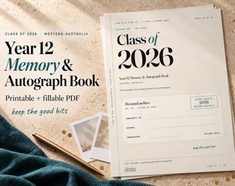 Autograph Book Printable, Class of 2026 Year 12 Memory Book, Graduation Signing Book, WA Fillable PDF Keepsake