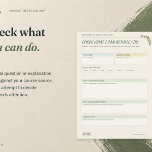 Check what you can do. The real Check What I Can Actually Do page from the Subject Revision Map, on cream card with eucalyptus green accents.