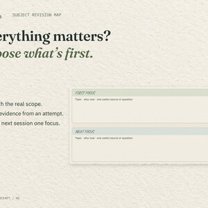 Everything matters? Choose what's first. An enlarged excerpt from the real Choose What Matters First page: the First Focus and Next Focus fields.