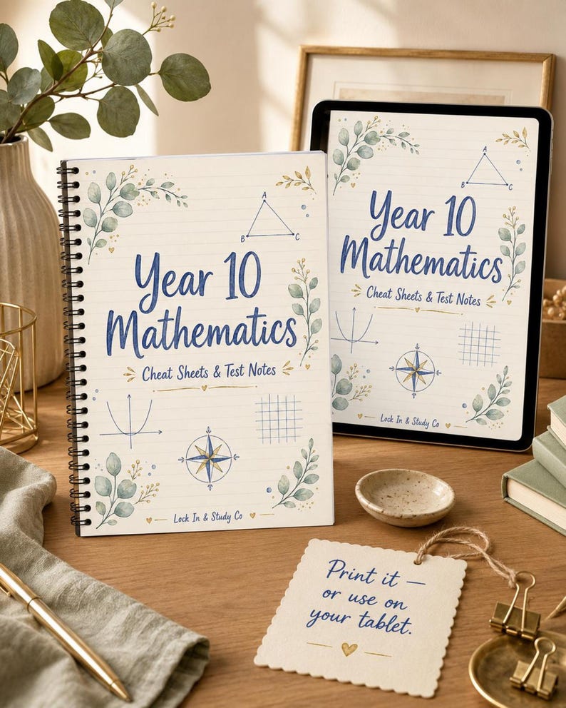 Year 10 Maths Study Notes: 15 Hand-Drawn Pages, Printable PDF