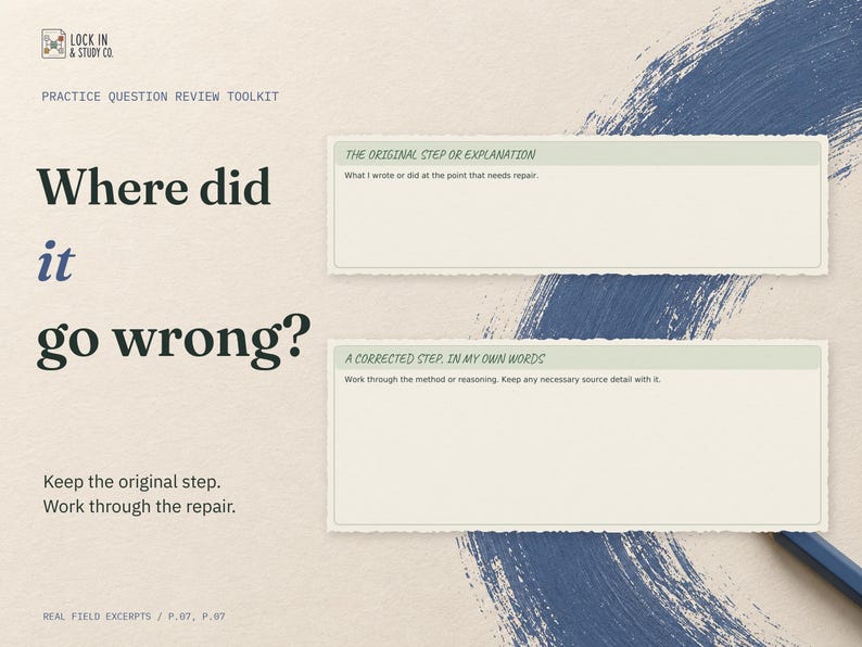 Where did it go wrong? Enlarged real fields from the Repair the Missing Step page: The Original Step or Explanation, and A Corrected Step, In My Own Words.