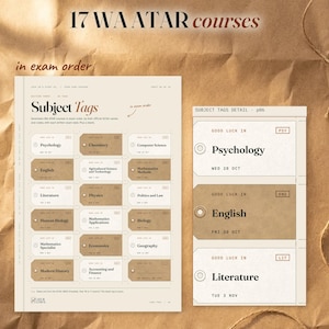 Subject Tags sheet beside an enlarged column of WA ATAR subject tags with course names, codes and dates. The page advises checking the student’s own timetable.
