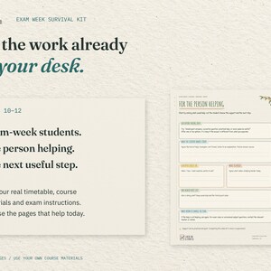For the work already on your desk. A Years 10 to 12 use guide sits beside the real For the Person Helping page. Bring your own course materials.