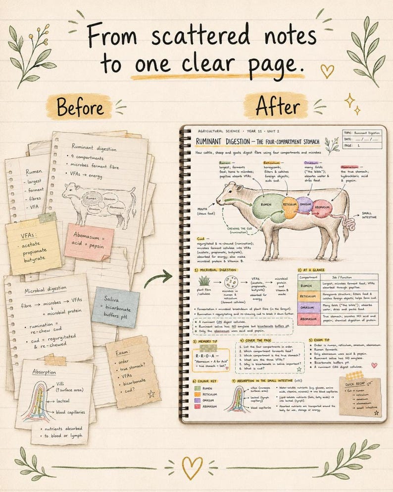 Year 11 Agricultural Science ATAR Study Notes: 18 Hand-Drawn Pages, Printable PDF