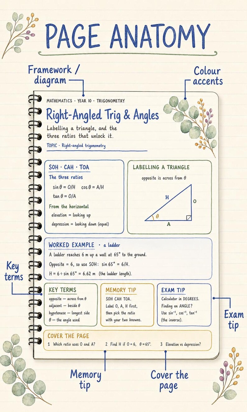 Year 10 Maths Study Notes: 15 Hand-Drawn Pages, Printable PDF