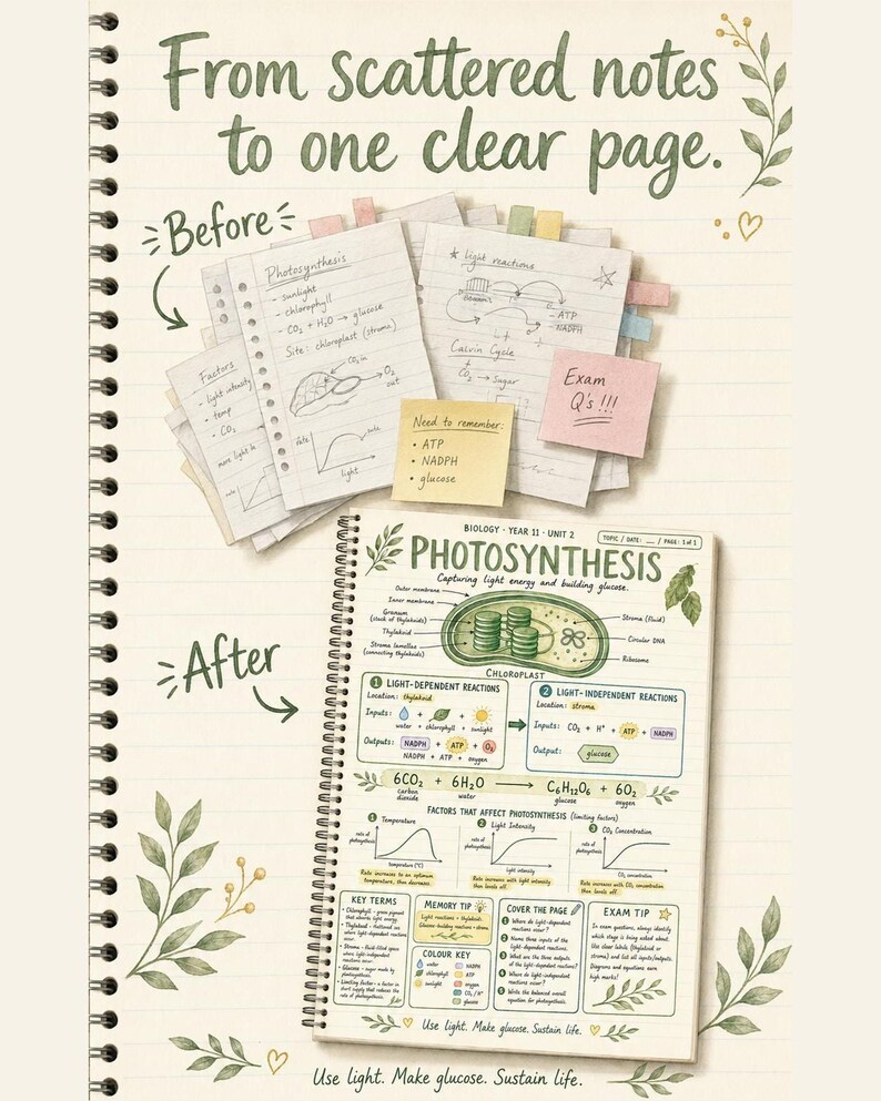 Year 11 Biology ATAR Study Notes: 16 Hand-Drawn Pages, Printable PDF