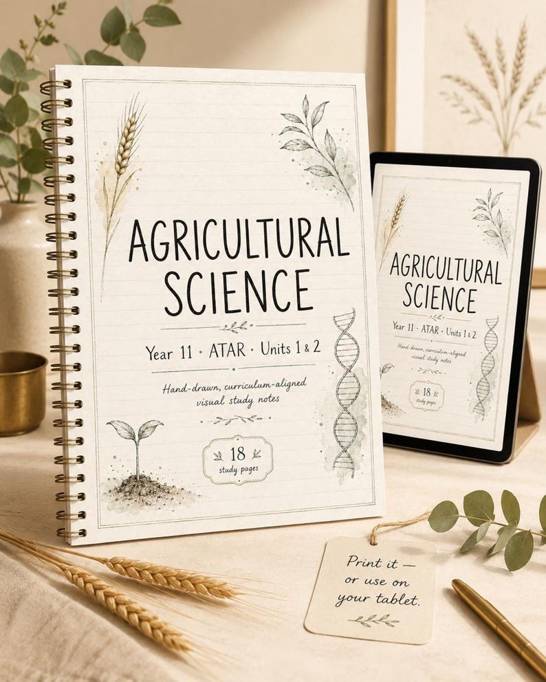 Year 11 Agricultural Science ATAR Study Notes: 18 Hand-Drawn Pages, Printable PDF