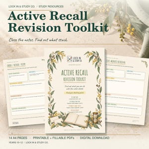 Active Recall Revision Toolkit | Printable & Fillable PDF | 14 A4 Study Pages