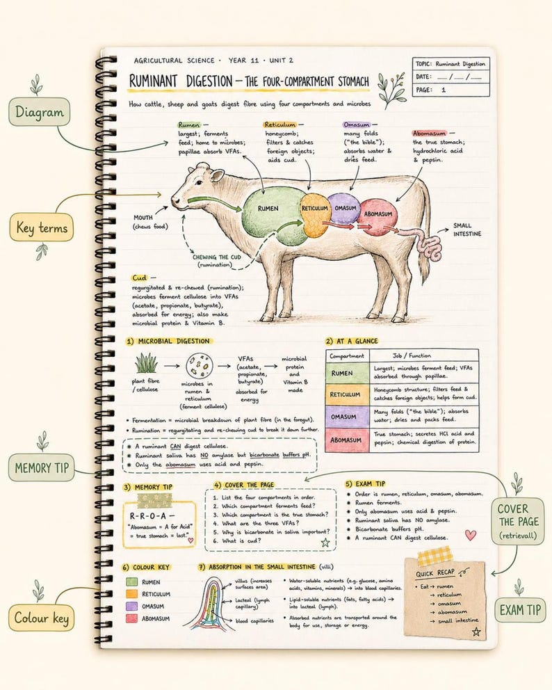 Year 11 Agricultural Science ATAR Study Notes: 18 Hand-Drawn Pages, Printable PDF