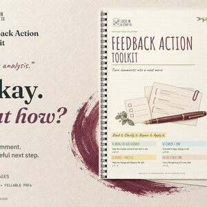 Feedback Action Toolkit cover on cream card with mulberry accents. The headline asks Okay. But how? Includes 12 A4 pages in printable and fillable PDFs for Years 10 to 12. Digital download.
