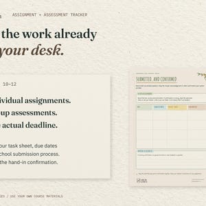 For the work already on your desk. A Years 10 to 12 use guide sits beside the real Submitted, and Confirmed page. Bring your own course materials.