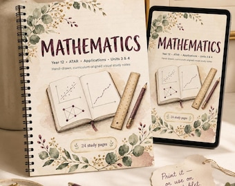 WA Year 12 Maths Applications ATAR Study Notes, Units 3–4 Printable PDF