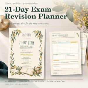 Examenvoorbereidingsplanner voor 21 dagen | Printbare en invulbare PDF | 17 A4-studiepagina's