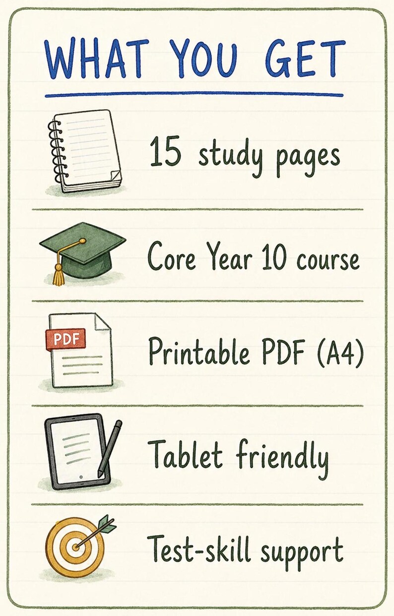 Year 10 Maths Study Notes: 15 Hand-Drawn Pages, Printable PDF