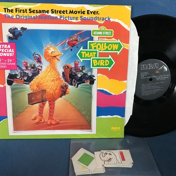 RARE, Vintage "Follow That Bird" Soundtrack Vinyl LP Record Album, Sesame Street, Jim Henson Frank Oz, Original First Press, Waylon Jennings