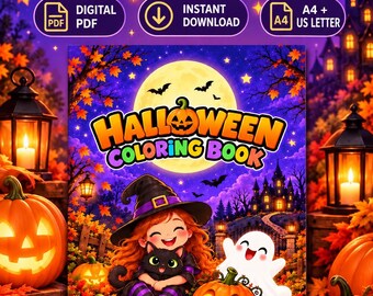 Halloween Coloring and Activity Book for Kids, 21 Page Printable PDF, A4 and US Letter, Instant Download