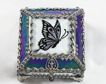 Butterfly Hand Painted Glass Jewelry Box Hand crafted, Gift Box