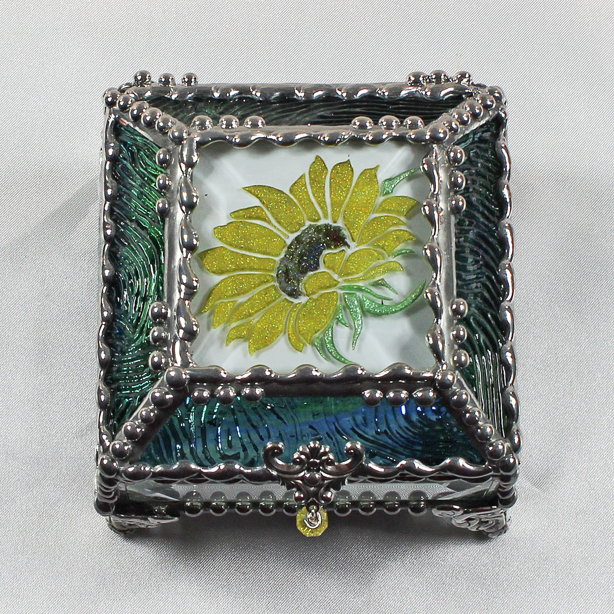 Sunflower, Stained Glass, Keepsake Box, Jewelry Box, Faberge Style