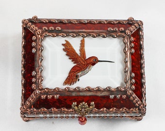 Hummingbird Jewelry Box, Faberge Style, Trinket Box, Columbine