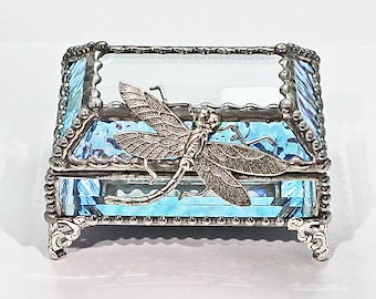 Trinket box, jewelry box, dragonfly, glass treasure box