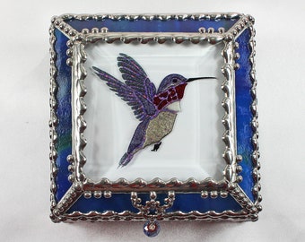 Etched Hand Painted Hummingbird - Treasure Box