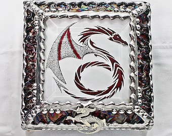 Dragon, Stained Glass, Celtic, Keepsake Box, Jewelry Box, Faberge Style, Treasure Box, Trinket Box, Desk Accessory