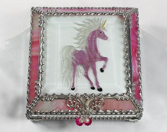 Unicorn, Horse, Equine, Treasure Box, stained glass box, stained glass, display box, jewelry box, , souvenir, mystic