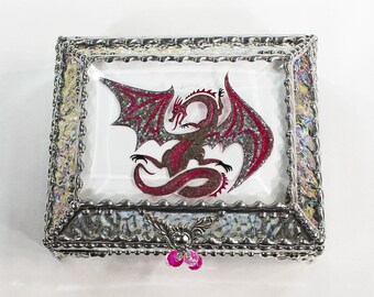 Dragon, Stained Glass, Keepsake Box,Jewelry Box, Faberge Style, Treasure Box