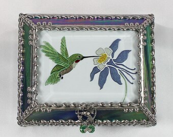 Hummingbird Jewelry Box, Faberge Style, Trinket Box, Columbine