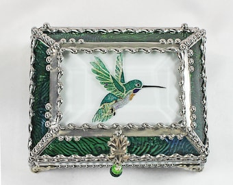 Hummingbird Jewelry Box, Faberge Style, Trinket Box, Columbine