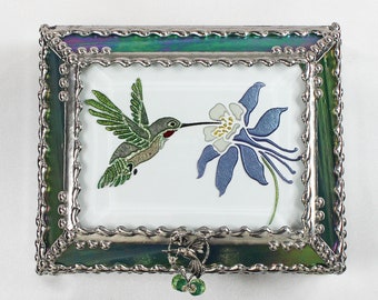 Hummingbird Jewelry Box, Faberge Style, Trinket Box, Columbine