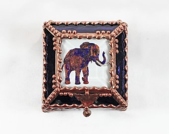 Elephant, Hand Painted, Stained Glass, Keepsake Box,Jewelry Box, Faberge Style, Treasure Box