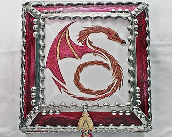 Dragon, Stained Glass, Celtic, Keepsake Box, Jewelry Box, Faberge Style, Treasure Box, Trinket Box, Desk Accessory