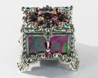 Jewel Encrusted Fairy Box, Ring Box, Swarovski Crystals, Stained Glass, Rosary Box, Made in the USA