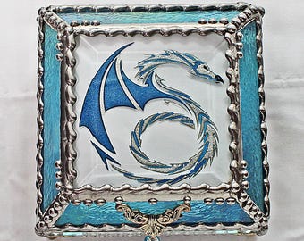 Dragon, Stained Glass, Celtic, Keepsake Box, Jewelry Box, Faberge Style, Treasure Box, Trinket Box, Desk Accessory