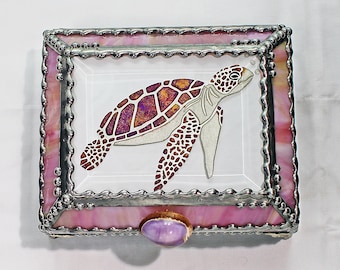 Sea Turtle, Glass Art, Turtle, Keepsake Box,Hand Painted, Faberge Style, Treasure Box