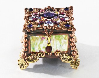 Jewel Encrusted Fairy Box, Ring Box, Swarovski Crystals, Stained Glass, Rosary Box, Made in the USA